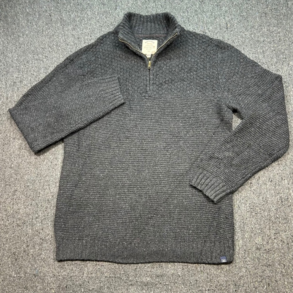 Fat Face Quarter Zip Sweater XL Mens Charcoal‎ Gray Preppy Wool Blend Pullover